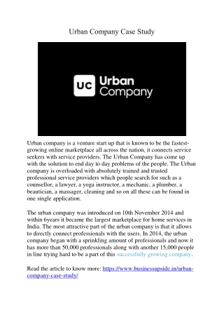 Urban Company Case Study