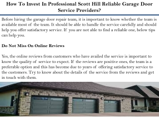 How To Invest In Professional Scott Hill Reliable Garage Door Service Providers?