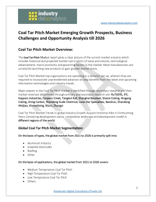 Coal Tar Pitch Market  Development Plans, and Regional Outlook to 2026