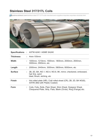 padmavatisteel.com-Stainless Steel 317-317L Coils Manufacturers In India