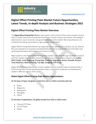 Digital Offset Printing Plate Market  Latest Trends, In-depth Analysis 2021