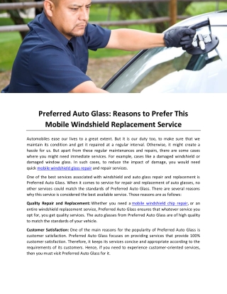 Preferred Auto Glass: Reasons to Prefer This Mobile Windshield Replacement Servi