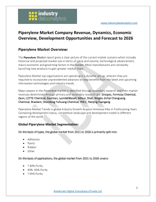 Piperylene Market Key Companies, CAGR Status, Future Trends during Forecast 2026