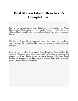 Best Marco Island Beaches: A Complet List