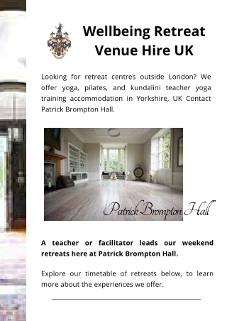 Wellbeing Retreat Venue Hire UK