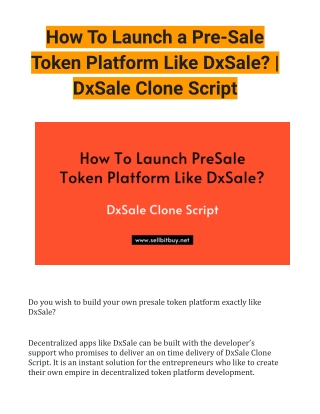 How To Launch PreSale Token Platform Like DxSale? | DxSale Clone Script