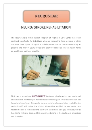 Find some important information about Neuro/Stroke Rehabilitation