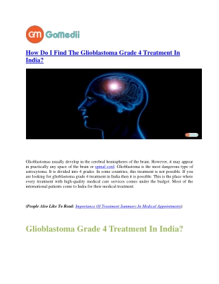 How Do I Find The Glioblastoma Grade 4 Treatment In India