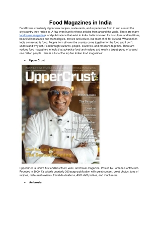Food Magazines in India