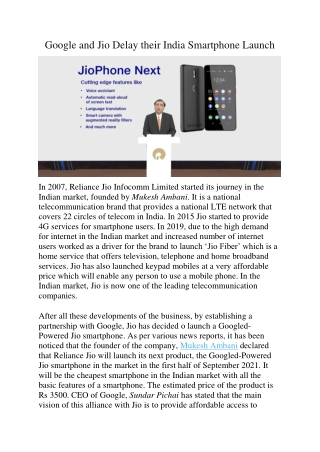 Google and Jio Delay their India Smartphone Launch