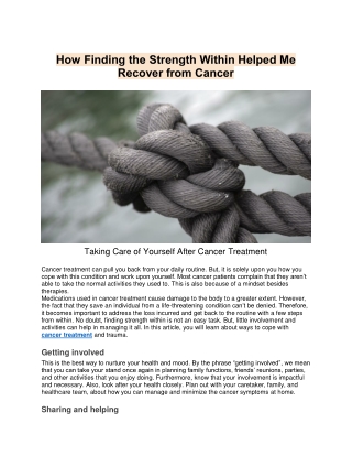How Finding the Strength Within Helped Me Recover from Cancer