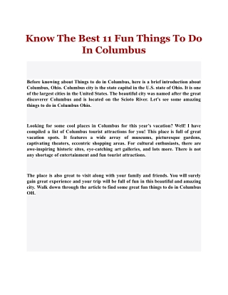 Know The Best 11 Fun Things To Do In Columbus
