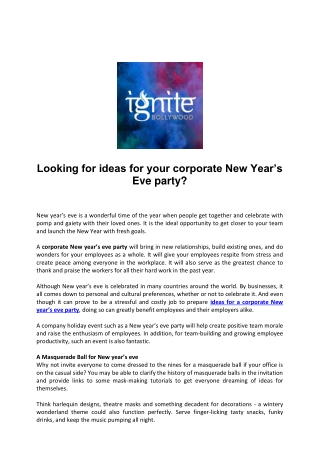 Looking for ideas for your corporate New Year’s Eve party