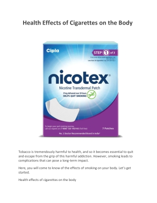 Health Effects of Cigarettes on the Body