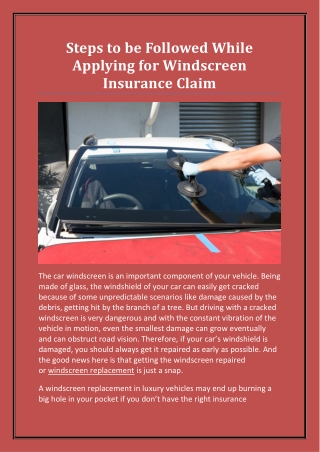Steps Followed While Applying Windscreen Insurance Claim