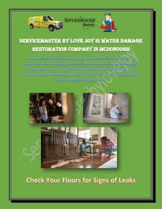 ServiceMaster by Love joy is Water Damage Restoration Company in McDonough