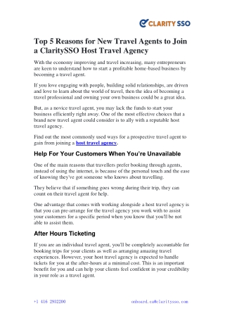 Top 5 Reasons New Travel Agents Should Join a claritySSO Host Travel Agency