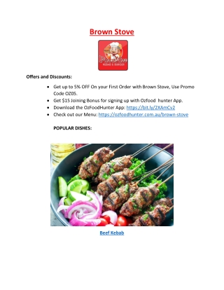 5% Off- Brown Stove Kebab Restaurant Princess Highway NSW