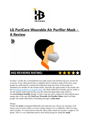 LG PuriCare Wearable Air Purifier Mask – A Review