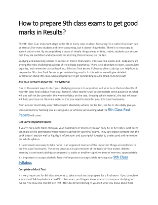 How to prepare 9th class exams to get outstanding marks in results