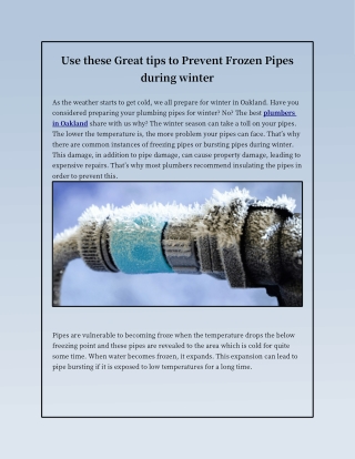 Use these Great tips to Prevent Frozen Pipes during winter