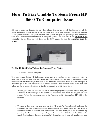 How To Fix Unable To Scan From HP 8600 To Computer Issue