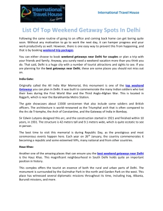 List Of Top Weekend Getaway Spots In Delhi