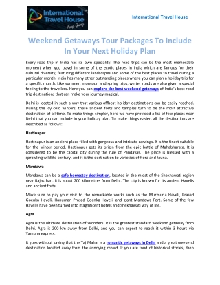 Weekend Getaways Tour Packages To Include In Your Next Holiday Plan