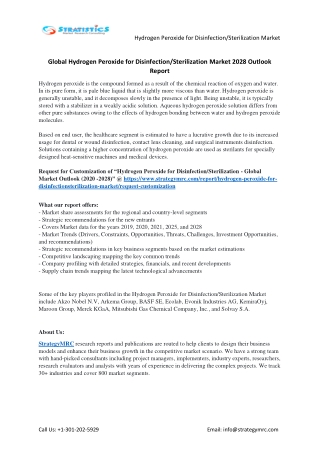 Hydrogen Peroxide for Disinfection.Sterilization Market Forecasts to 2028