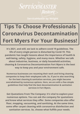 Tips To Choose Professionals Coronavirus Decontamination Forty Myers For Your Business!