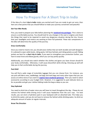 How To Prepare For A Short Trip In India