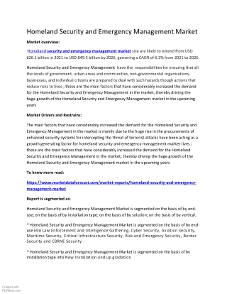 Homeland Security and Emergency Management Market