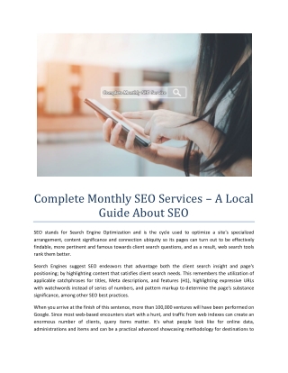 Complete Monthly SEO Services – A Local Guide About SEO