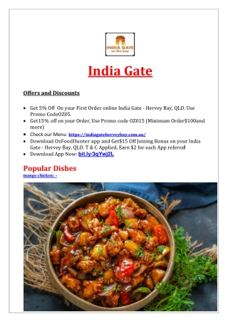 5% Off - India Gate Restaurant Delivery Hervey Bay, QLD
