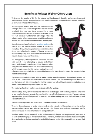 Benefits A Rollator Walker Offers Users