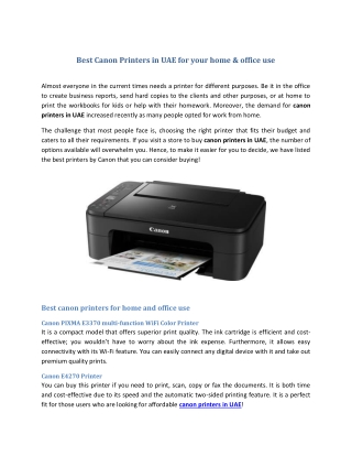 Best Canon Printers in UAE for your home & office use