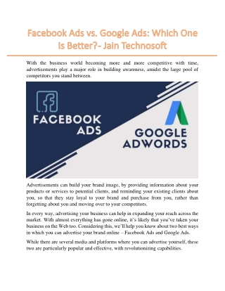 Facebook Ads vs. Google Ads Which One Is Better? - Jain Technosoft