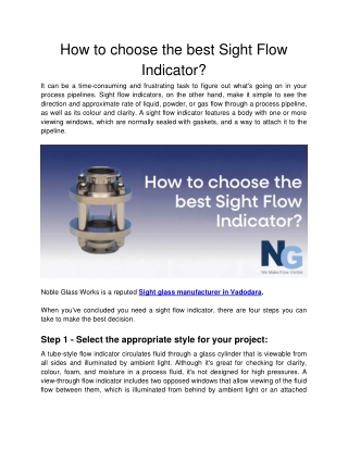 Noble Glass Works - How to choose the best Sight Flow Indicator