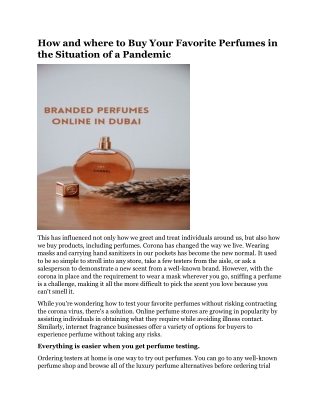 How and where to Buy Your Favorite Perfumes in the Situation of a Pandemic