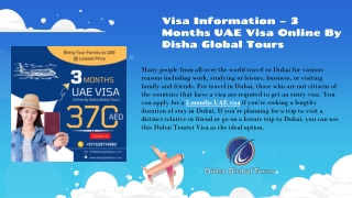 Visa Information 3 Months UAE Visa Online By Disha Global Tours