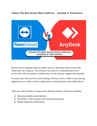 Choose The Best Screen Share Software – Anydesk or Teamviewer