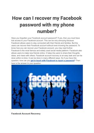 How can I recover my Facebook password with my phone number