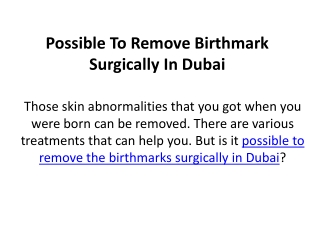 Possible To Remove Birthmark Surgically In Dubai