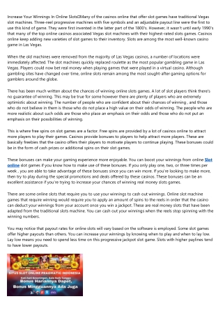 More Features that Improve On the web Slots Gaming