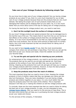 Take care of your Vintage Products by following a simple Tips