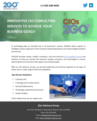 INNOVATIVE CIO CONSULTING SERVICES TO ACHIEVE YOUR BUSINESS GOALS!