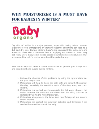 WHY MOISTURIZER IS A MUST HAVE FOR BABIES IN WINTER