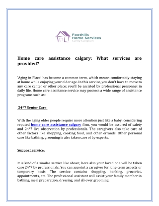 Home care assistance calgary What services are provided