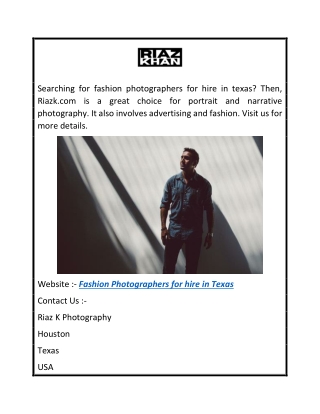 Fashion Photographers for Hire in Texas  Riazk.com