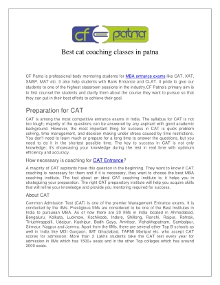 CF Patna - Best cat coaching classes in Patna